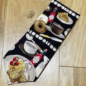 Vtg Tabasco Sunday Brunch Lunch Silk Neck Tie Playful Usa Chef Food Necktie 56"